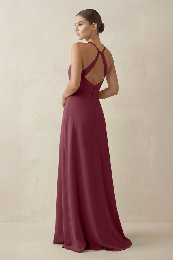 A-Line Chiffon Long Bridesmaid Dress With Slit in Desert Rose (2) | KISSBRIDAL