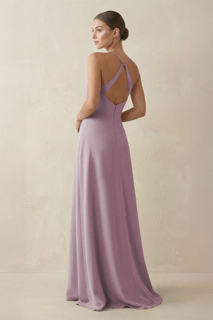 A - Line Chiffon Long Bridesmaid Dress With Slit in Dusk - SHE IS ME