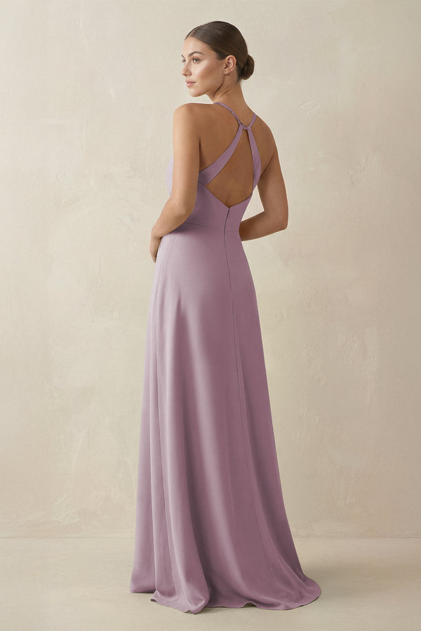 A - Line Chiffon Long Bridesmaid Dress With Slit in Dusk - SHE IS ME