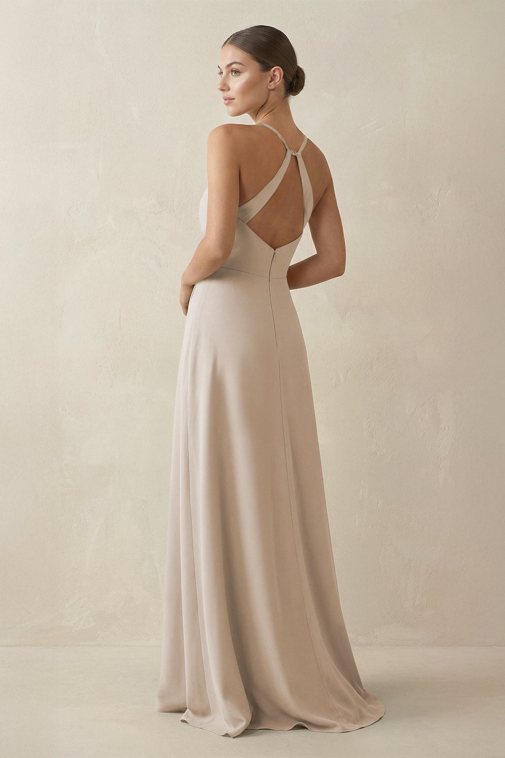 A - Line Chiffon Long Bridesmaid Dress With Slit in Frost - SHE IS ME