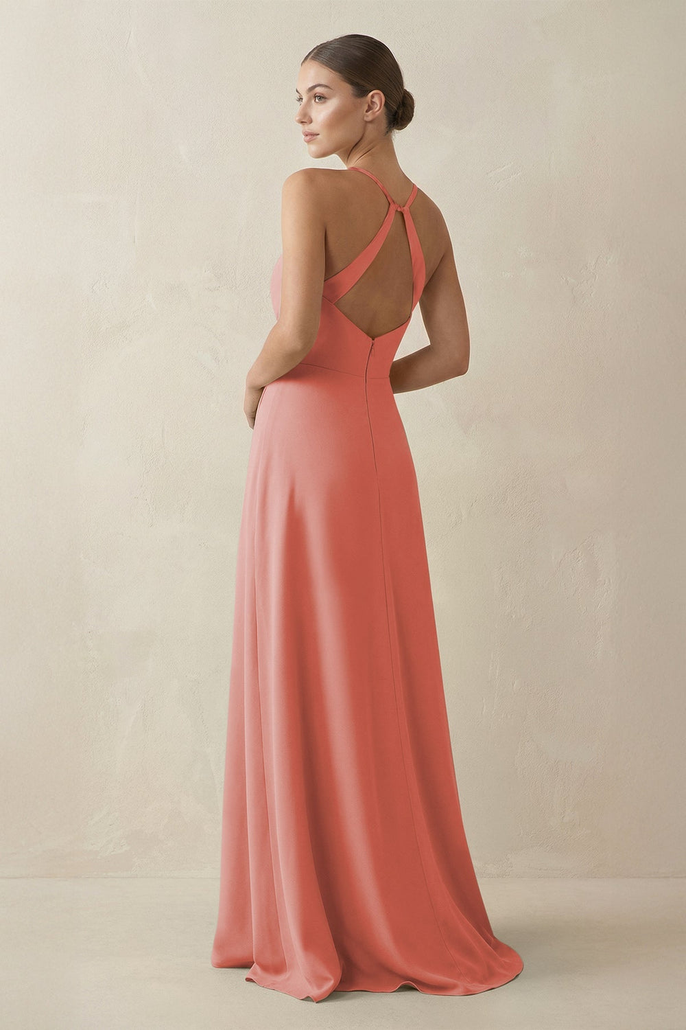 A - Line Chiffon Long Bridesmaid Dress With Slit in Mulberry - SHE IS ME