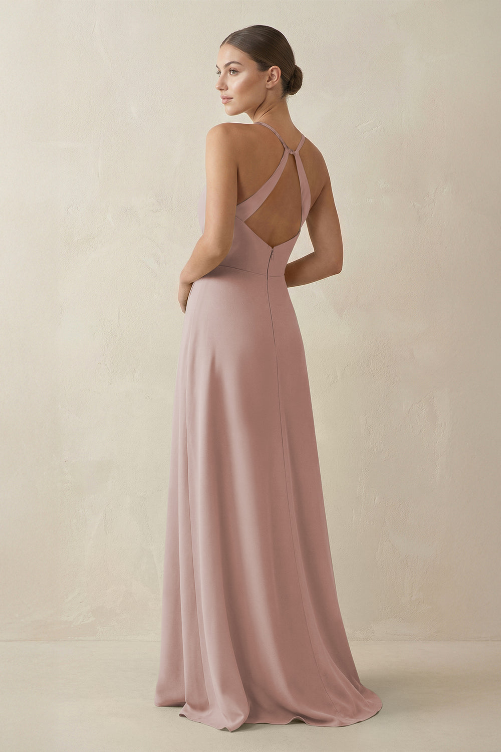 A-Line Chiffon Long Bridesmaid Dress With Slit in Toffee