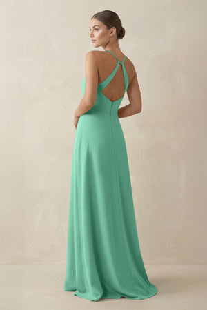 A - Line Chiffon Long Bridesmaid Dress With Slit in Turquoise - SHE IS ME