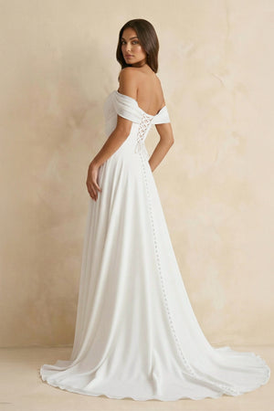 Off The Shoulder A Line Chiffon Wedding Dress in White - KISS BRIDAL Wedding Dresses