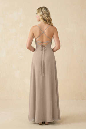 A-Line Chiffon Spaghetti Strap Bridesmaid Dress in Almond - SHE IS ME BRIDESMAID DRESSES