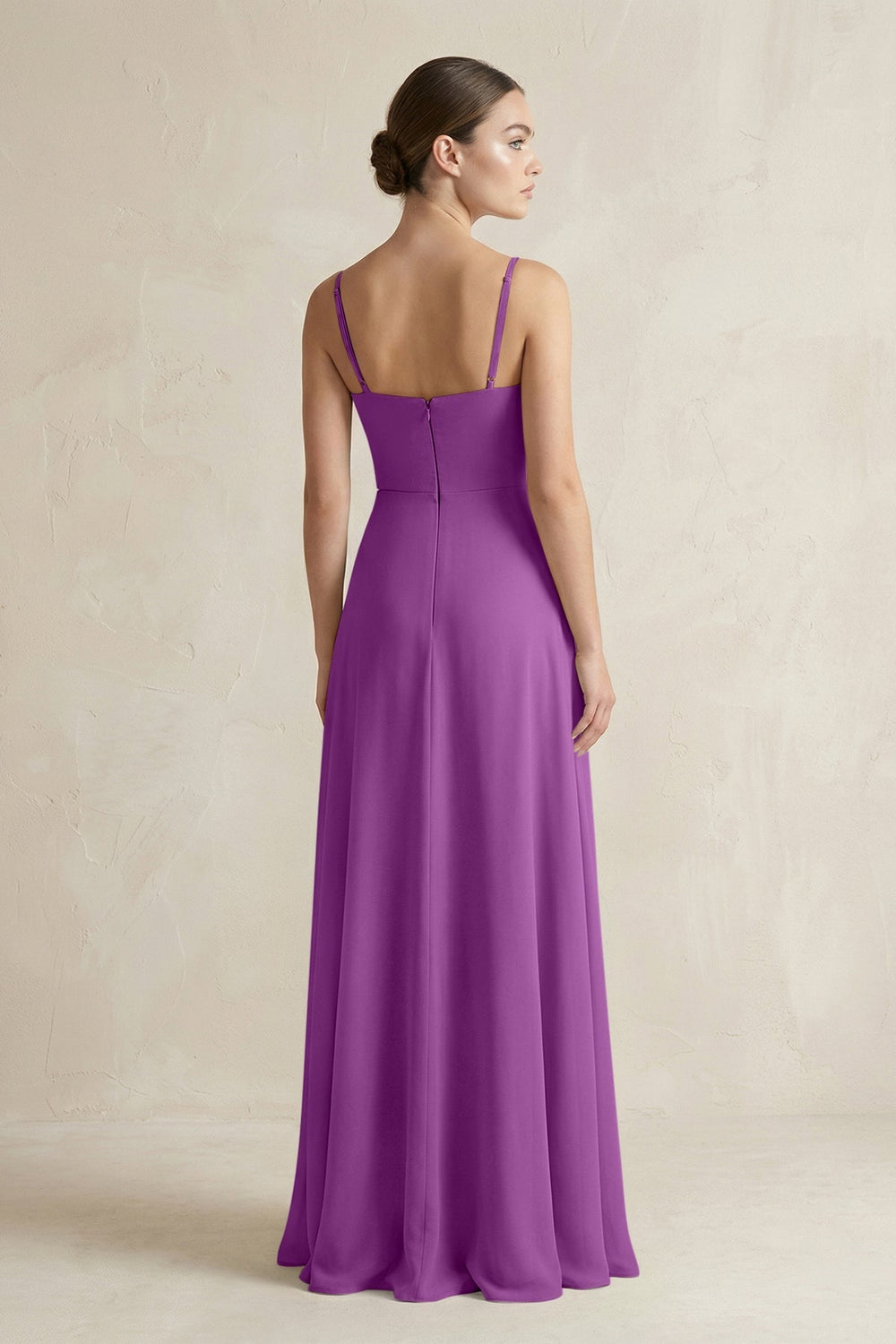 A - Line Chiffon Spaghetti Strap Bridesmaid Dress in Amethyst - SHE IS ME Bridesmaid Dresses