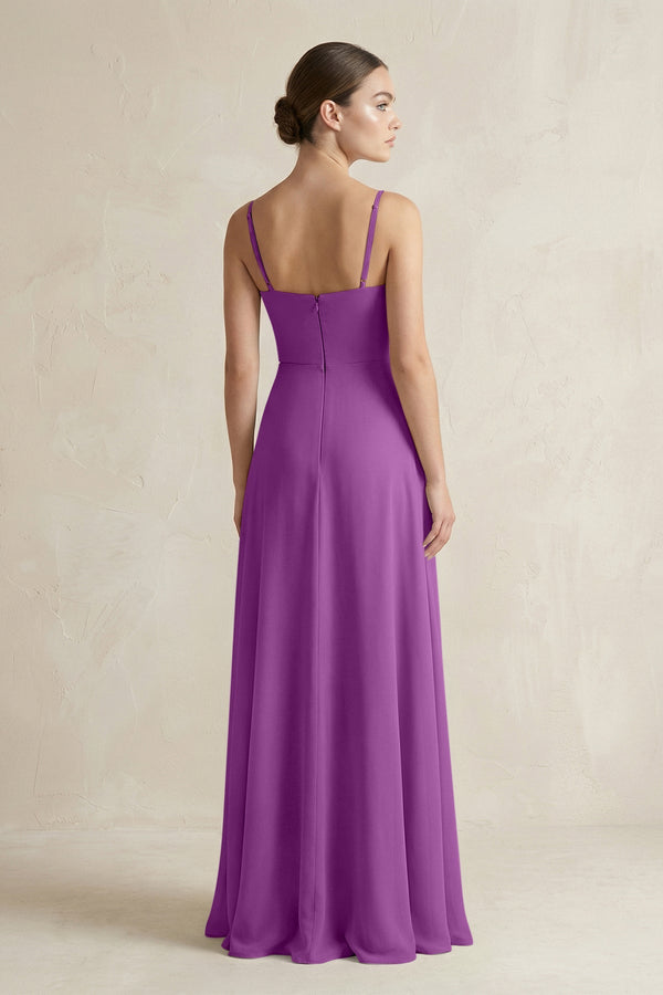 A - Line Chiffon Spaghetti Strap Bridesmaid Dress in Amethyst - SHE IS ME Bridesmaid Dresses