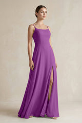 A - Line Chiffon Spaghetti Strap Bridesmaid Dress in Amethyst - KISS BRIDAL Bridesmaid Dresses