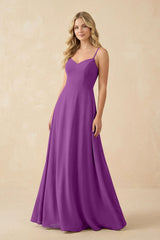 A-Line Chiffon Spaghetti Strap Bridesmaid Dress in Amethyst - KISS BRIDAL BRIDESMAID DRESSES