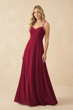 A-Line Chiffon Spaghetti Strap Bridesmaid Dress in Berry - SHE IS ME BRIDESMAID DRESSES