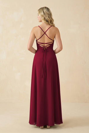 A-Line Chiffon Spaghetti Strap Bridesmaid Dress in Berry - SHE IS ME BRIDESMAID DRESSES