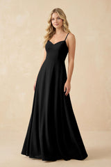 A-Line Chiffon Spaghetti Strap Bridesmaid Dress in Black - KISS BRIDAL BRIDESMAID DRESSES