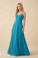 A-Line Chiffon Spaghetti Strap Bridesmaid Dress in Blue Jay - SHE IS ME BRIDESMAID DRESSES