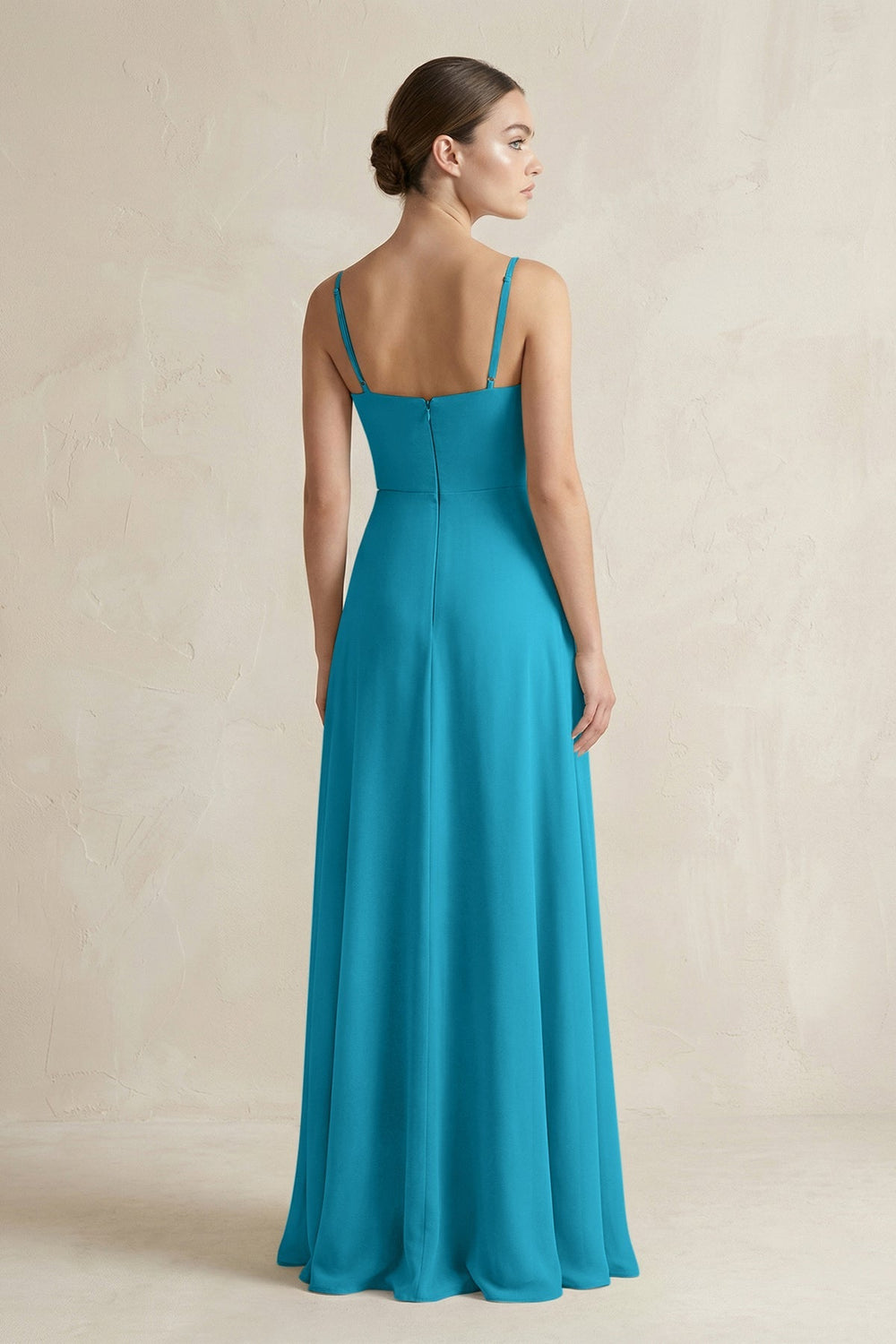 A - Line Chiffon Spaghetti Strap Bridesmaid Dress in Blue Jay - SHE IS ME Bridesmaid Dresses