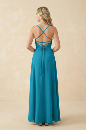 A-Line Chiffon Spaghetti Strap Bridesmaid Dress in Blue Jay - SHE IS ME BRIDESMAID DRESSES
