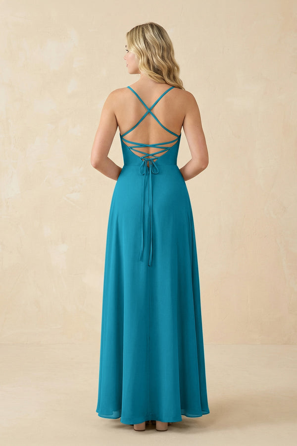 A-Line Chiffon Spaghetti Strap Bridesmaid Dress in Blue Jay - SHE IS ME BRIDESMAID DRESSES