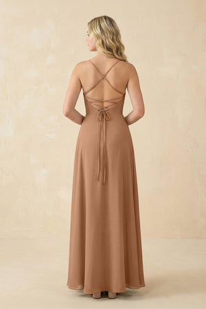 A-Line Chiffon Spaghetti Strap Bridesmaid Dress in Bronzer - SHE IS ME BRIDESMAID DRESSES