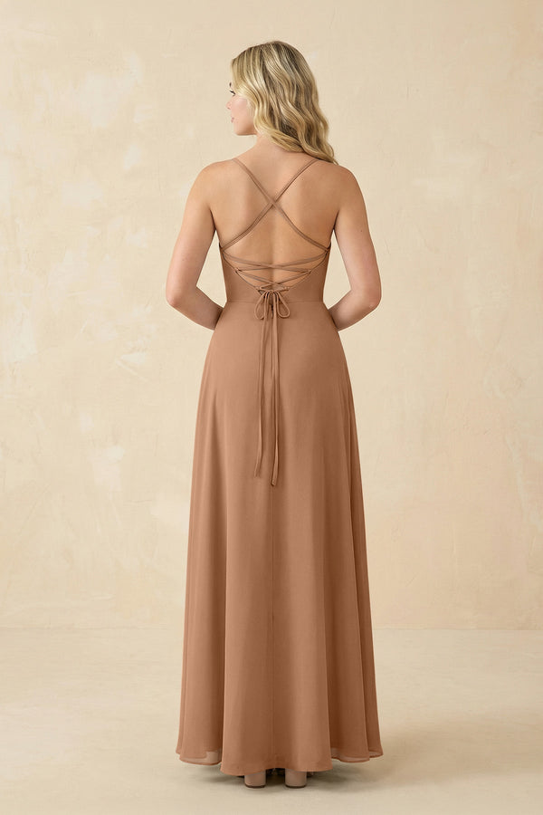 A-Line Chiffon Spaghetti Strap Bridesmaid Dress in Bronzer - SHE IS ME BRIDESMAID DRESSES