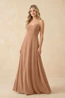 A-Line Chiffon Spaghetti Strap Bridesmaid Dress in Bronzer - SHE IS ME BRIDESMAID DRESSES