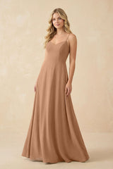 A-Line Chiffon Spaghetti Strap Bridesmaid Dress in Bronzer - KISS BRIDAL BRIDESMAID DRESSES