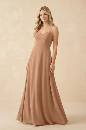 A-Line Chiffon Spaghetti Strap Bridesmaid Dress in Bronzer - SHE IS ME BRIDESMAID DRESSES