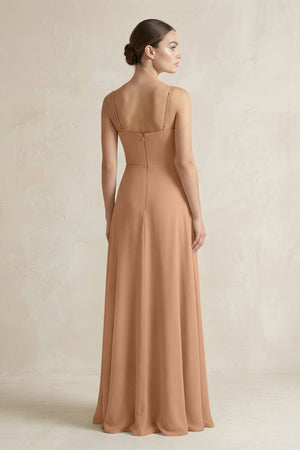 A - Line Chiffon Spaghetti Strap Bridesmaid Dress in Bronzer - SHE IS ME Bridesmaid Dresses