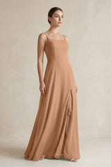 A - Line Chiffon Spaghetti Strap Bridesmaid Dress in Bronzer - KISS BRIDAL Bridesmaid Dresses
