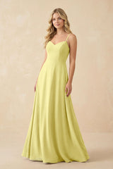 A-Line Chiffon Spaghetti Strap Bridesmaid Dress in Buttercup - KISS BRIDAL BRIDESMAID DRESSES