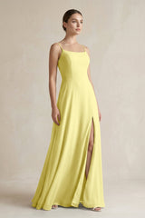 A - Line Chiffon Spaghetti Strap Bridesmaid Dress in Buttercup - KISS BRIDAL Bridesmaid Dresses