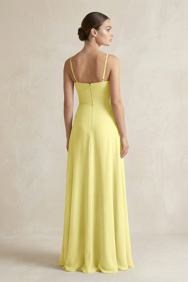 A - Line Chiffon Spaghetti Strap Bridesmaid Dress in Buttercup - SHE IS ME Bridesmaid Dresses