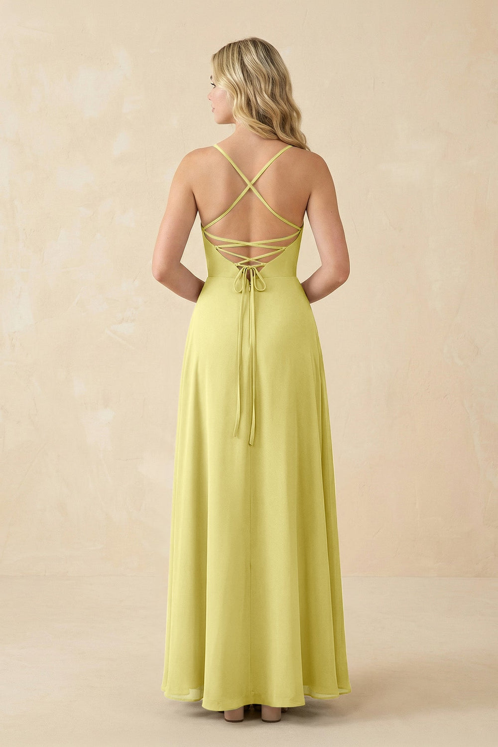 A-Line Chiffon Spaghetti Strap Bridesmaid Dress in Buttercup - KISS BRIDAL BRIDESMAID DRESSES