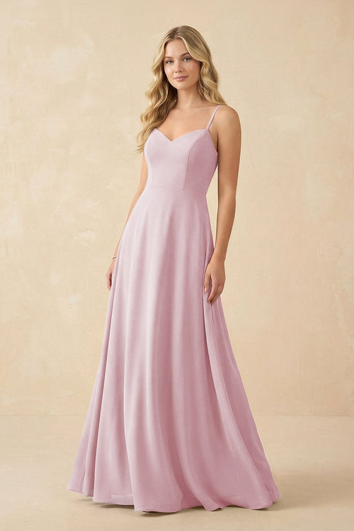 A-Line Chiffon Spaghetti Strap Bridesmaid Dress in Candy Pink - SHE IS ME BRIDESMAID DRESSES