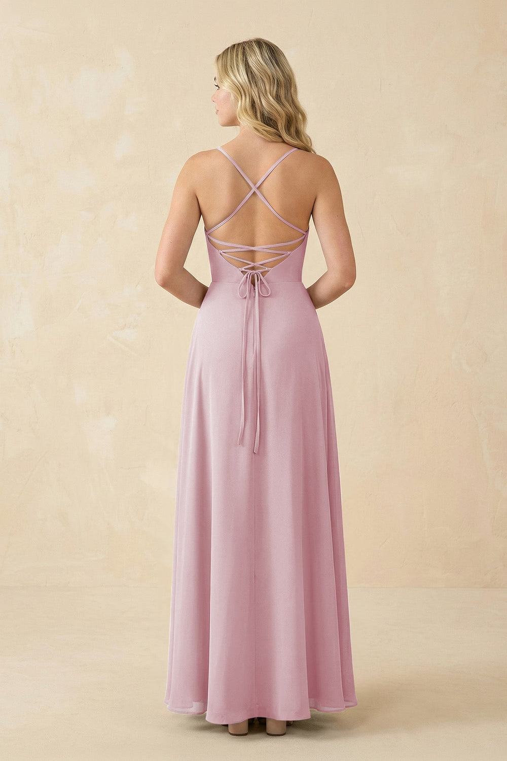 A-Line Chiffon Spaghetti Strap Bridesmaid Dress in Candy Pink - KISS BRIDAL BRIDESMAID DRESSES