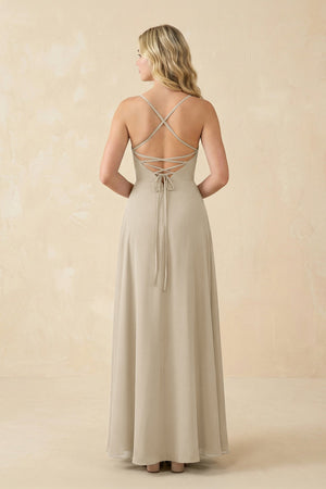 A-Line Chiffon Spaghetti Strap Bridesmaid Dress in Champagne - SHE IS ME BRIDESMAID DRESSES