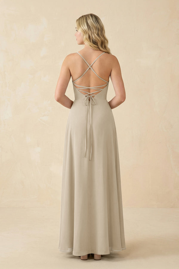 A-Line Chiffon Spaghetti Strap Bridesmaid Dress in Champagne - SHE IS ME BRIDESMAID DRESSES