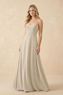 A-Line Chiffon Spaghetti Strap Bridesmaid Dress in Champagne - SHE IS ME BRIDESMAID DRESSES