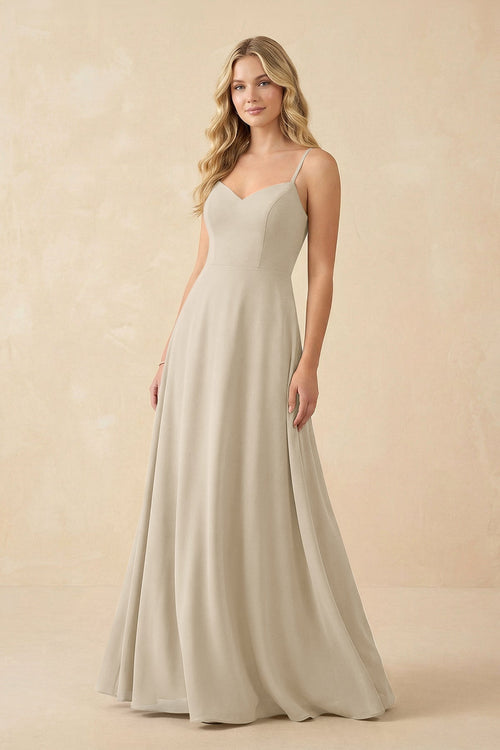 A-Line Chiffon Spaghetti Strap Bridesmaid Dress in Champagne - SHE IS ME BRIDESMAID DRESSES
