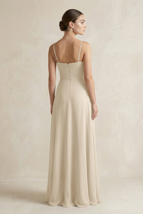 A - Line Chiffon Spaghetti Strap Bridesmaid Dress in Champagne - SHE IS ME Bridesmaid Dresses
