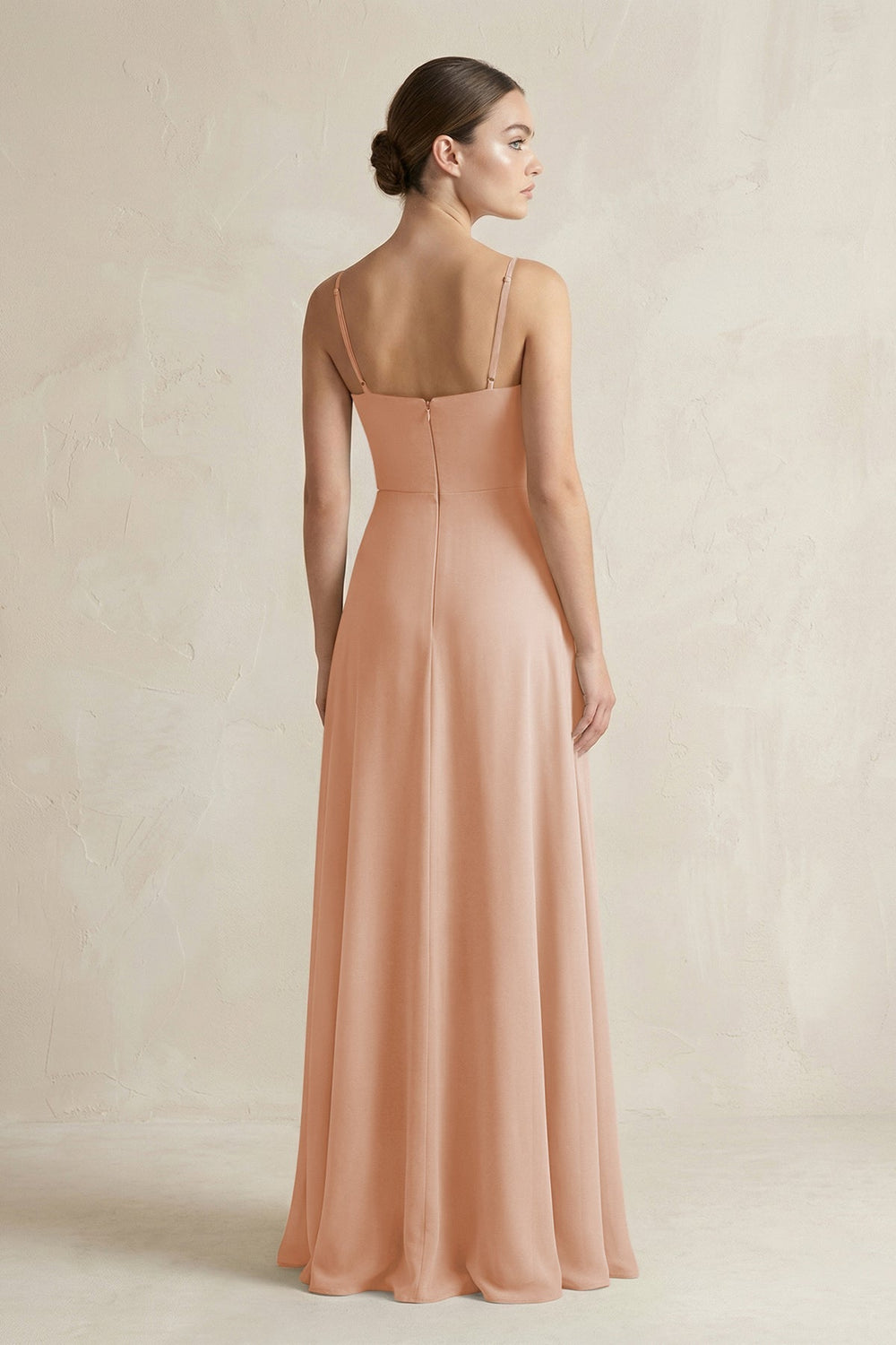 A - Line Chiffon Spaghetti Strap Bridesmaid Dress in Champagne Rose - SHE IS ME Bridesmaid Dresses
