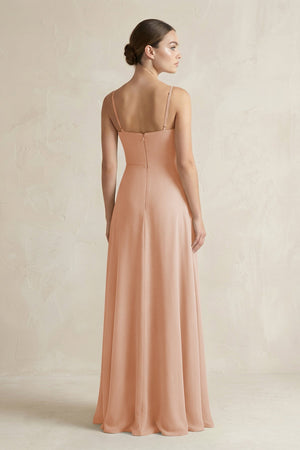 A - Line Chiffon Spaghetti Strap Bridesmaid Dress in Champagne Rose - SHE IS ME Bridesmaid Dresses