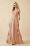 A-Line Chiffon Spaghetti Strap Bridesmaid Dress in Champagne Rose - SHE IS ME BRIDESMAID DRESSES