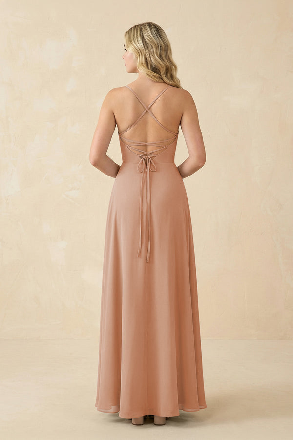 A-Line Chiffon Spaghetti Strap Bridesmaid Dress in Champagne Rose - SHE IS ME BRIDESMAID DRESSES