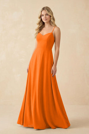A-Line Chiffon Spaghetti Strap Bridesmaid Dress in Cinnamon - SHE IS ME BRIDESMAID DRESSES