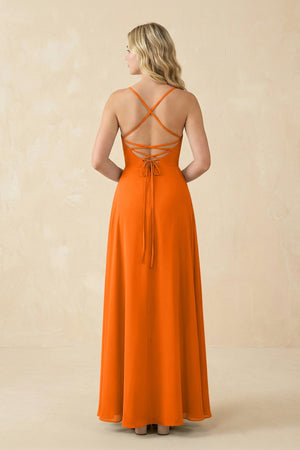 A-Line Chiffon Spaghetti Strap Bridesmaid Dress in Cinnamon - SHE IS ME BRIDESMAID DRESSES