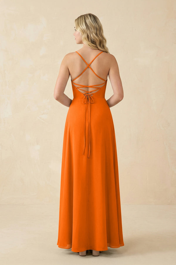 A-Line Chiffon Spaghetti Strap Bridesmaid Dress in Cinnamon - SHE IS ME BRIDESMAID DRESSES