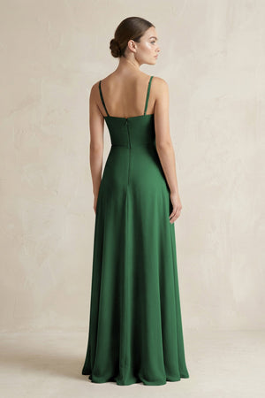 A - Line Chiffon Spaghetti Strap Bridesmaid Dress in Dark Green - SHE IS ME Bridesmaid Dresses