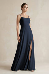 A - Line Chiffon Spaghetti Strap Bridesmaid Dress in Dark Navy - KISS BRIDAL Bridesmaid Dresses