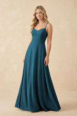 A-Line Chiffon Spaghetti Strap Bridesmaid Dress in Dark Teal - KISS BRIDAL BRIDESMAID DRESSES