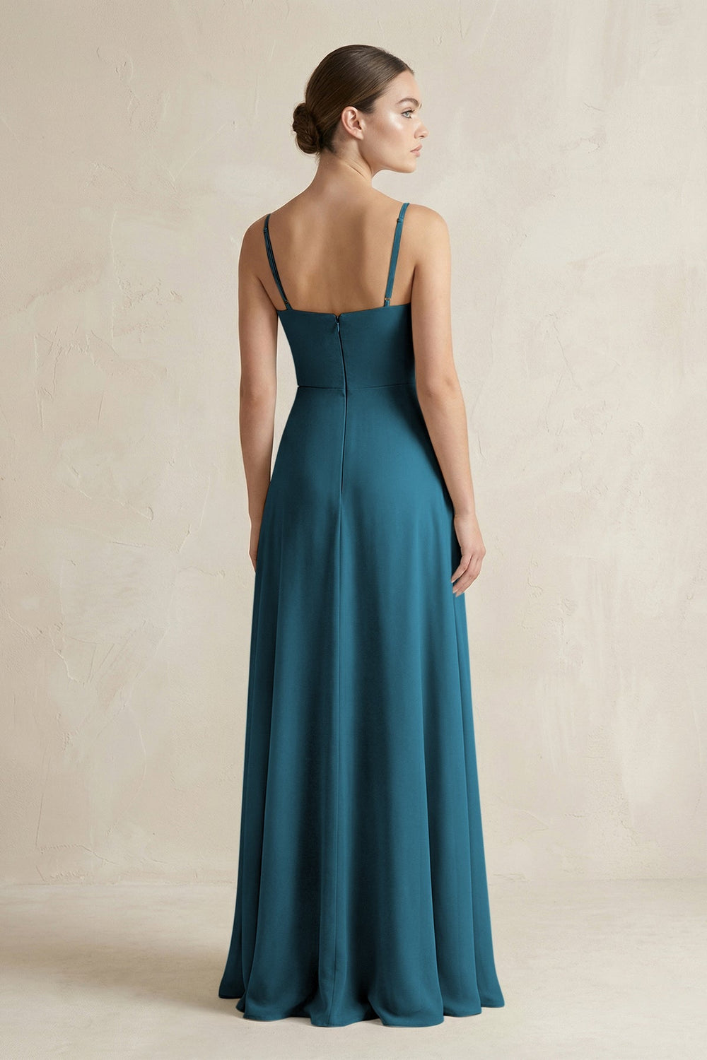A - Line Chiffon Spaghetti Strap Bridesmaid Dress in Dark Teal - SHE IS ME Bridesmaid Dresses