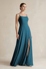 A - Line Chiffon Spaghetti Strap Bridesmaid Dress in Dark Teal - KISS BRIDAL Bridesmaid Dresses
